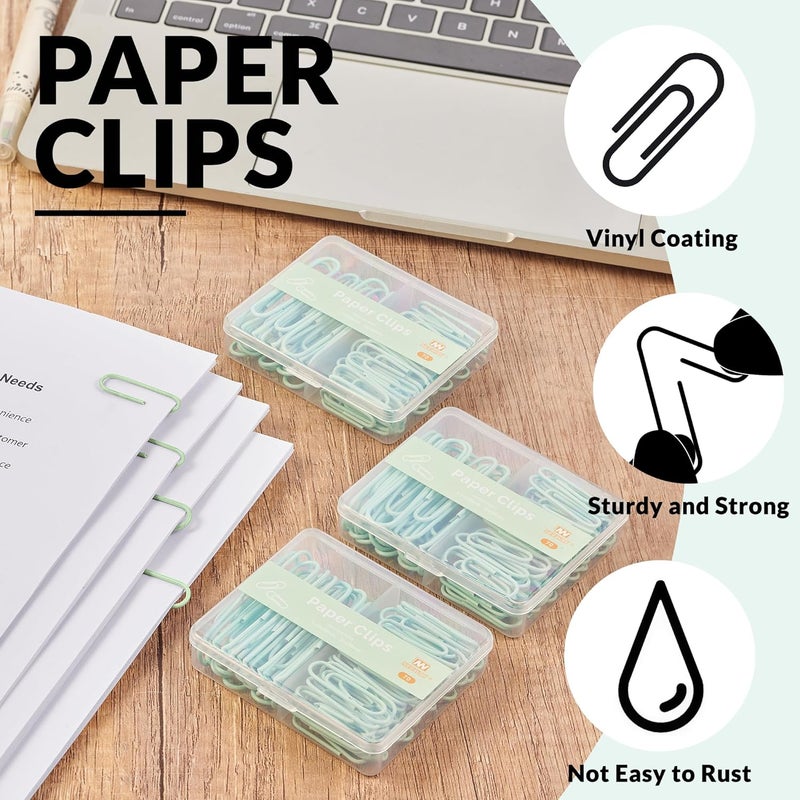 NEEWAY Colorful Paper Clips Assorted Sizes, Small and Large Paperclips, 210 Count, 3 Pack of 70 (Light Green) - Image 4